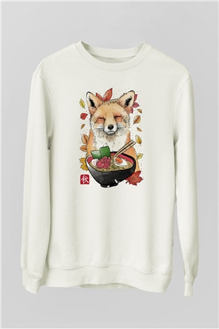 Tilki Baskılı Unisex Beyaz  Sweatshirt