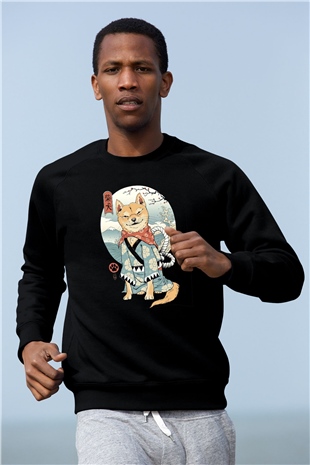 Tilki Baskılı Unisex Siyah  Sweatshirt