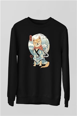 Tilki Baskılı Unisex Siyah  Sweatshirt