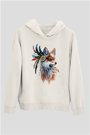 Tilki Beyaz Unisex Kapşonlu Sweatshirt