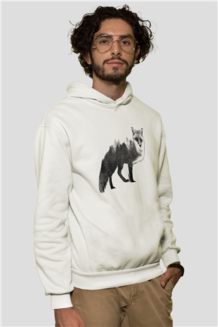 Tilki Beyaz Unisex Kapşonlu Sweatshirt