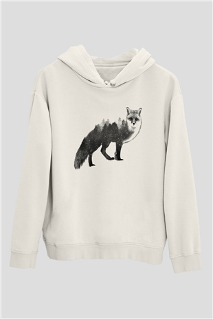 Tilki Beyaz Unisex Kapşonlu Sweatshirt