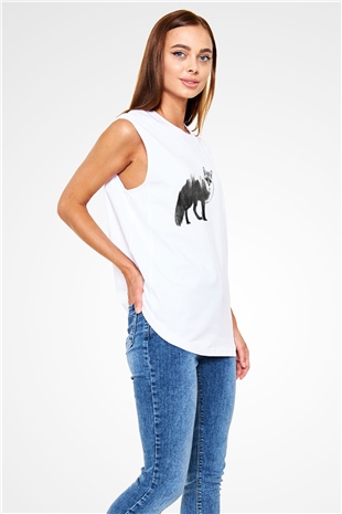 Tilki Beyaz Unisex Kolsuz Tişört