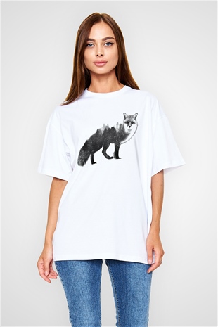 Tilki Beyaz Unisex Oversize Tişört T-Shirt