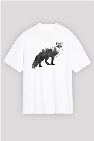 Tilki Beyaz Unisex Oversize Tişört T-Shirt