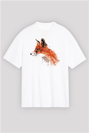 Tilki Beyaz Unisex Oversize Tişört T-Shirt