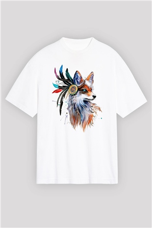 Tilki Beyaz Unisex Oversize Tişört T-Shirt