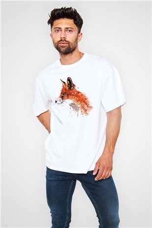 Tilki Beyaz Unisex Oversize Tişört T-Shirt