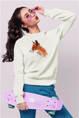 Tilki Beyaz Unisex Sweatshirt
