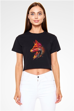 Tilki Siyah  Crop Top Tişört