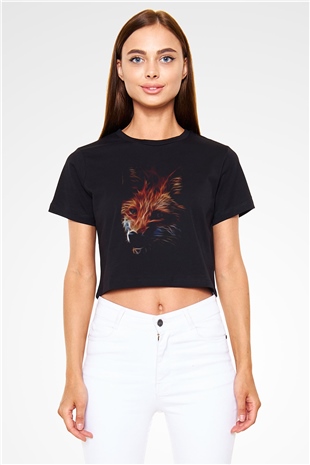 Tilki Siyah  Crop Top Tişört