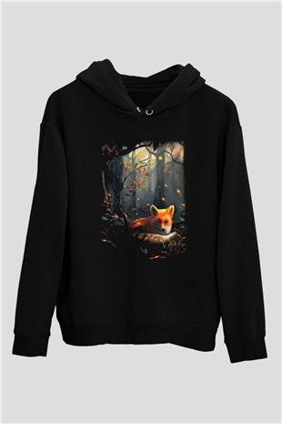 Tilki Siyah Unisex Hoodie
