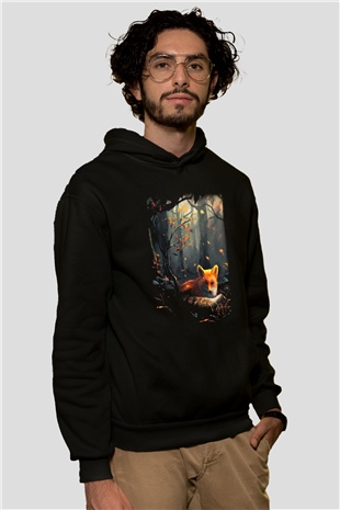 Tilki Siyah Unisex Hoodie