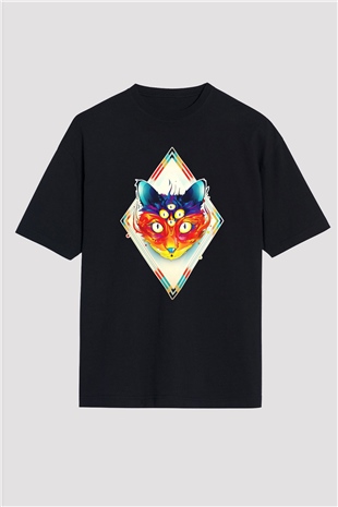 Tilki Siyah Unisex Oversize Tişört T-Shirt