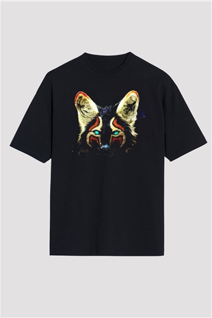Tilki Siyah Unisex Oversize Tişört T-Shirt