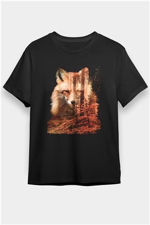 Tilki Siyah Unisex Tişört T-Shirt - TişörtFabrikası