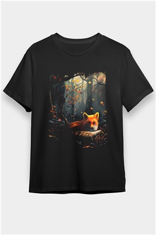 Tilki Siyah Unisex Tişört T-Shirt - TişörtFabrikası