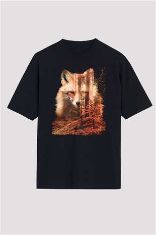 Tilki Siyah Oversize Tişört Oversize T-shirt - TişörtFabrikası