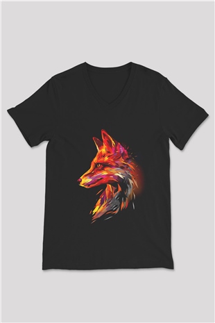 Tilki Siyah Unisex V Yaka Tişört