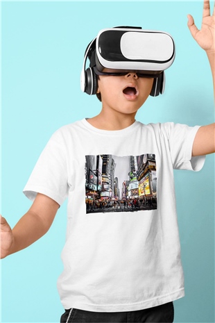 Times Square Beyaz Unisex Çocuk Tişört