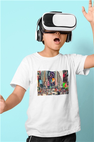 Times Square Beyaz Unisex Çocuk Tişört