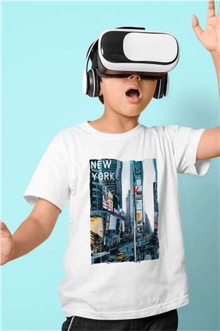 Times Square Beyaz Unisex Çocuk Tişört