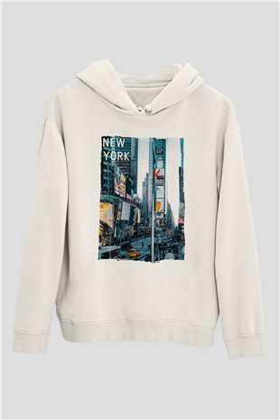 Times Square Beyaz Unisex Hoodie