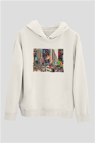 Times Square Beyaz Unisex Hoodie