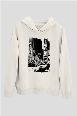 Times Square Beyaz Unisex Hoodie