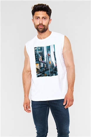 Times Square Beyaz Unisex Kolsuz Tişört