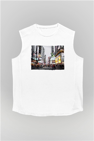Times Square Beyaz Unisex Kolsuz Tişört