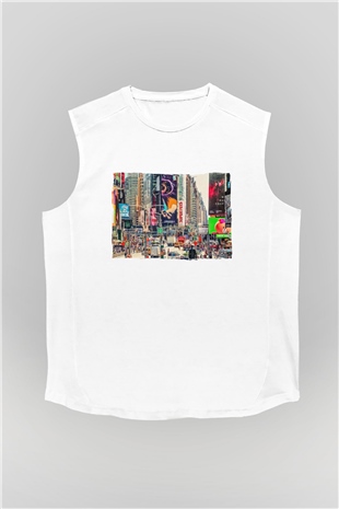 Times Square Beyaz Unisex Kolsuz Tişört