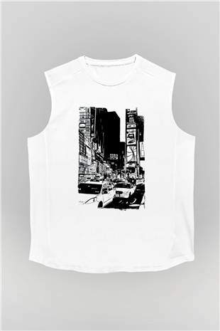 Times Square Beyaz Unisex Kolsuz Tişört