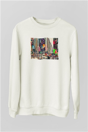 Times Square Beyaz Unisex Sweatshirt