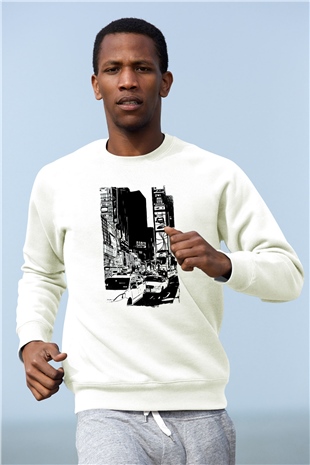Times Square Beyaz Unisex Sweatshirt