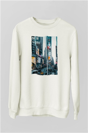 Times Square Beyaz Unisex Sweatshirt