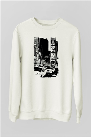 Times Square Beyaz Unisex Sweatshirt