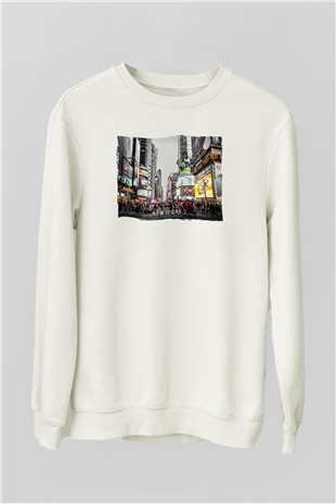 Times Square Beyaz Unisex Sweatshirt
