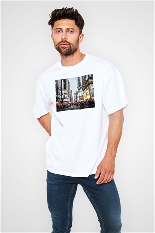 Times Square Beyaz Oversize Tişört Oversize T-shirt - TişörtFabrikası