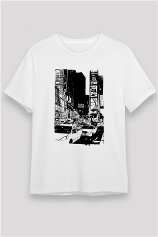 Times Square Beyaz Unisex Tişört T-Shirt - TişörtFabrikası