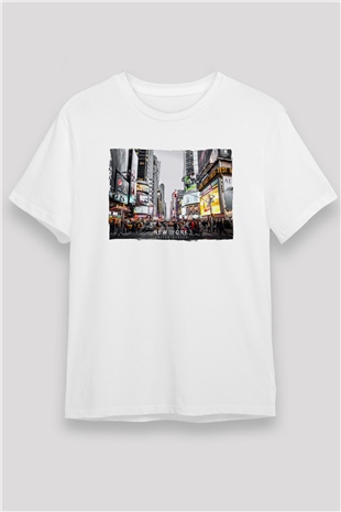 Times Square Beyaz Unisex Tişört T-Shirt - TişörtFabrikası
