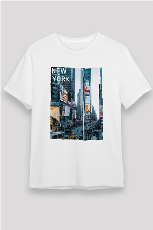 Times Square Beyaz Unisex Tişört T-Shirt - TişörtFabrikası