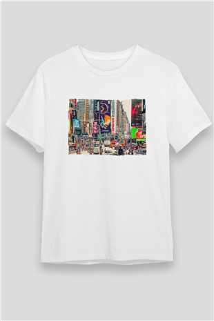 Times Square Beyaz Unisex Tişört T-Shirt - TişörtFabrikası
