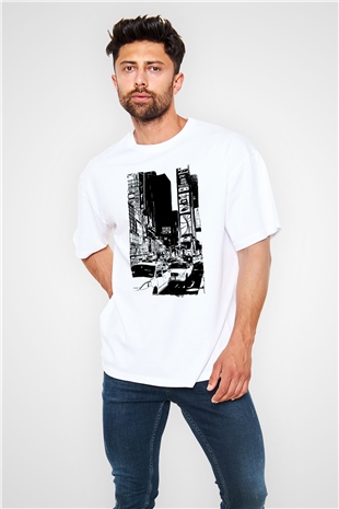 Times Square Beyaz Oversize Tişört Oversize T-shirt - TişörtFabrikası