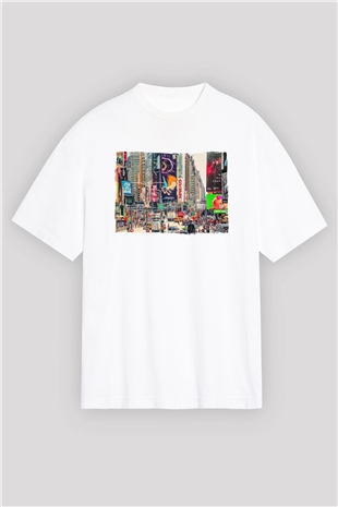 Times Square Beyaz Oversize Tişört Oversize T-shirt - TişörtFabrikası