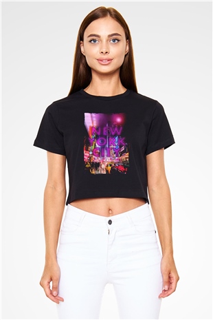 Times Square Siyah  Crop Top Tişört