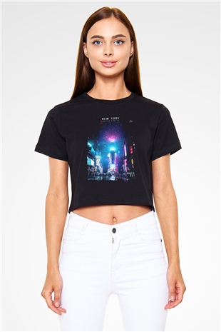 Times Square Siyah  Crop Top Tişört