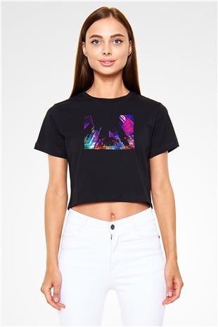Times Square Siyah  Crop Top Tişört