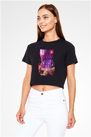 Times Square Siyah  Crop Top Tişört