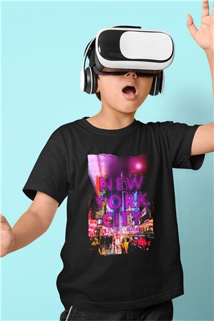 Times Square Siyah Unisex Çocuk Tişört